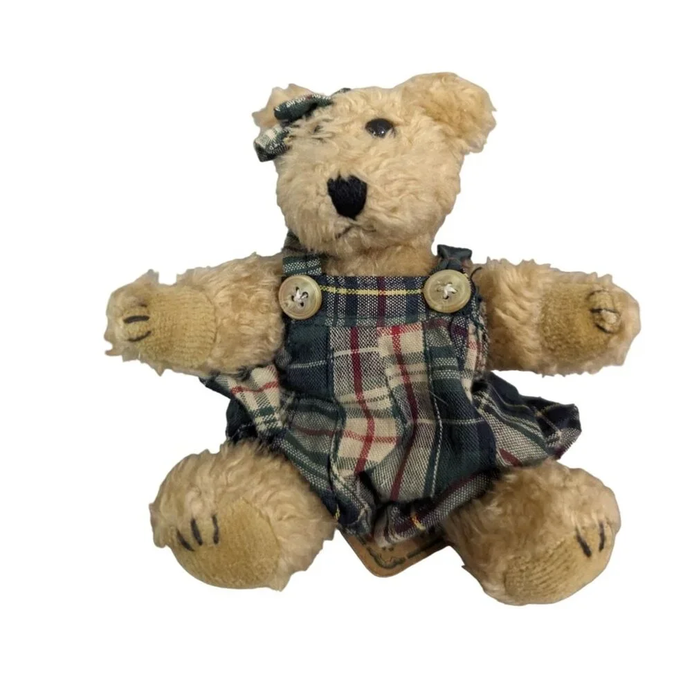 Boyd’s Bears Becky Bear Green Plaid Bibs plush stuffed animal toy 6 inch poseabl